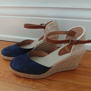 NEW Blue suede espadrilles wedges Anthropologie